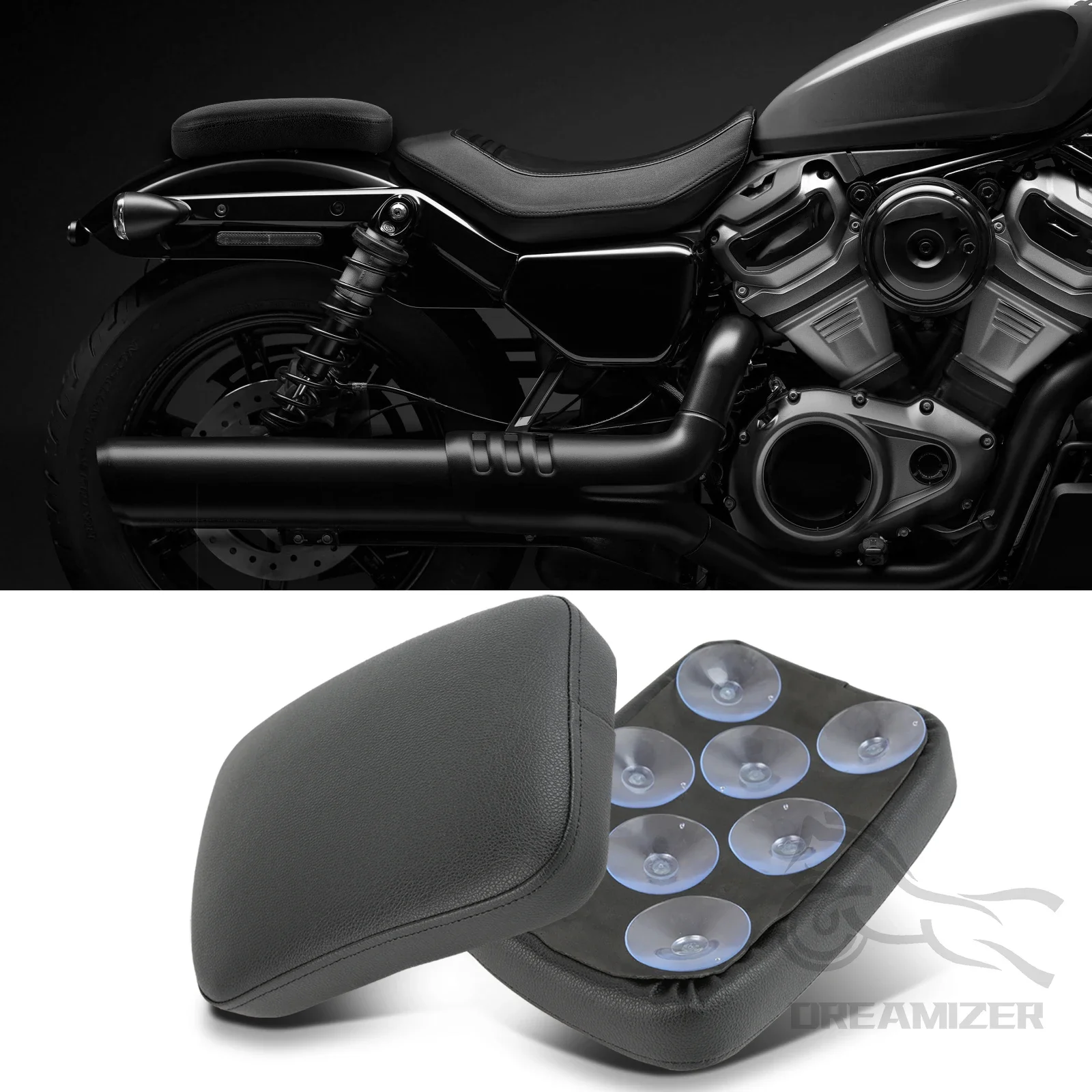 Motorcycle Black Rear Passenger Cushion With 8 Suction Cups Pillion Pad Suction Seat For Harley Dyna Sportster Softail Touring