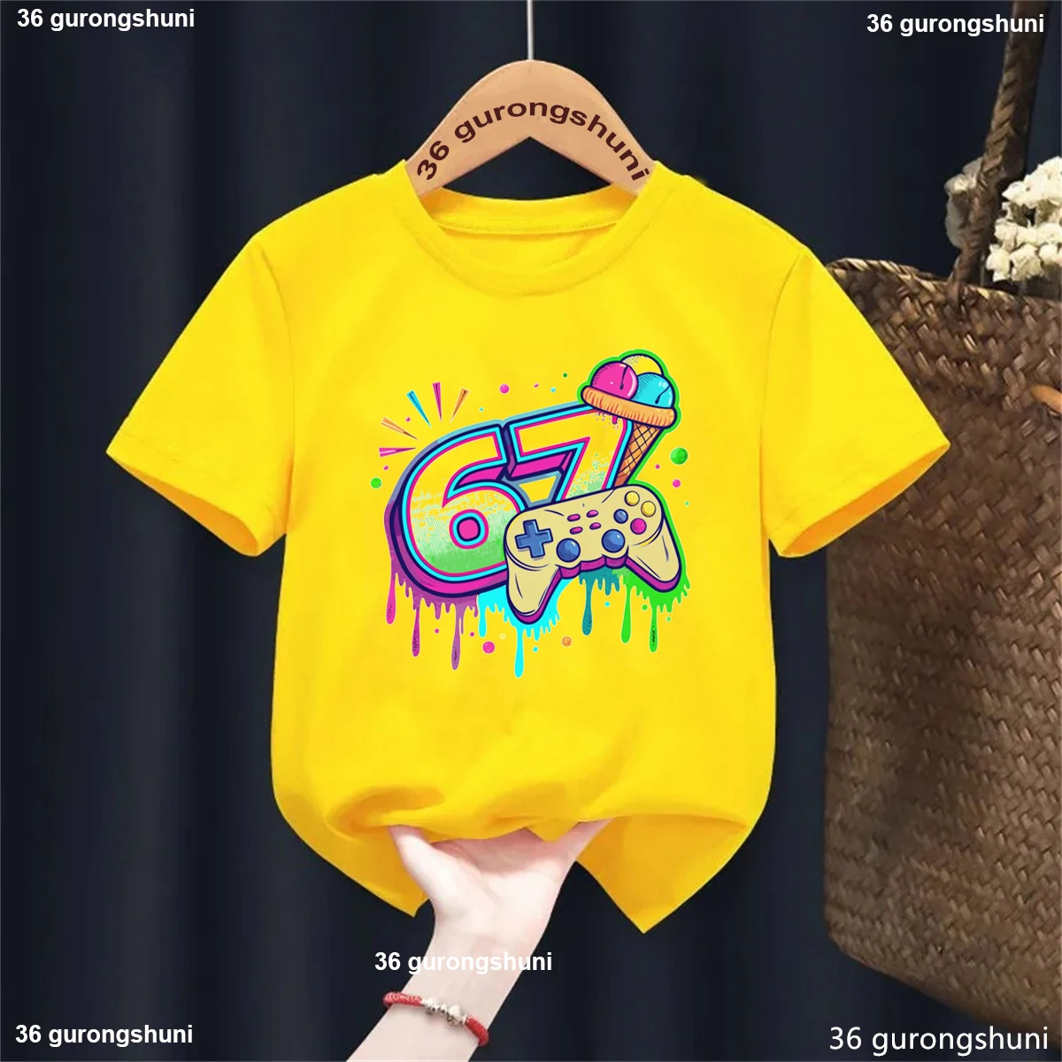 Ice Cream Game Six Seven 67 Meme Printed T Shirt Girls/Boys Funny Kids Clothes Fashion White/Black/Pink/Red/Blue/Grey T-Shirt