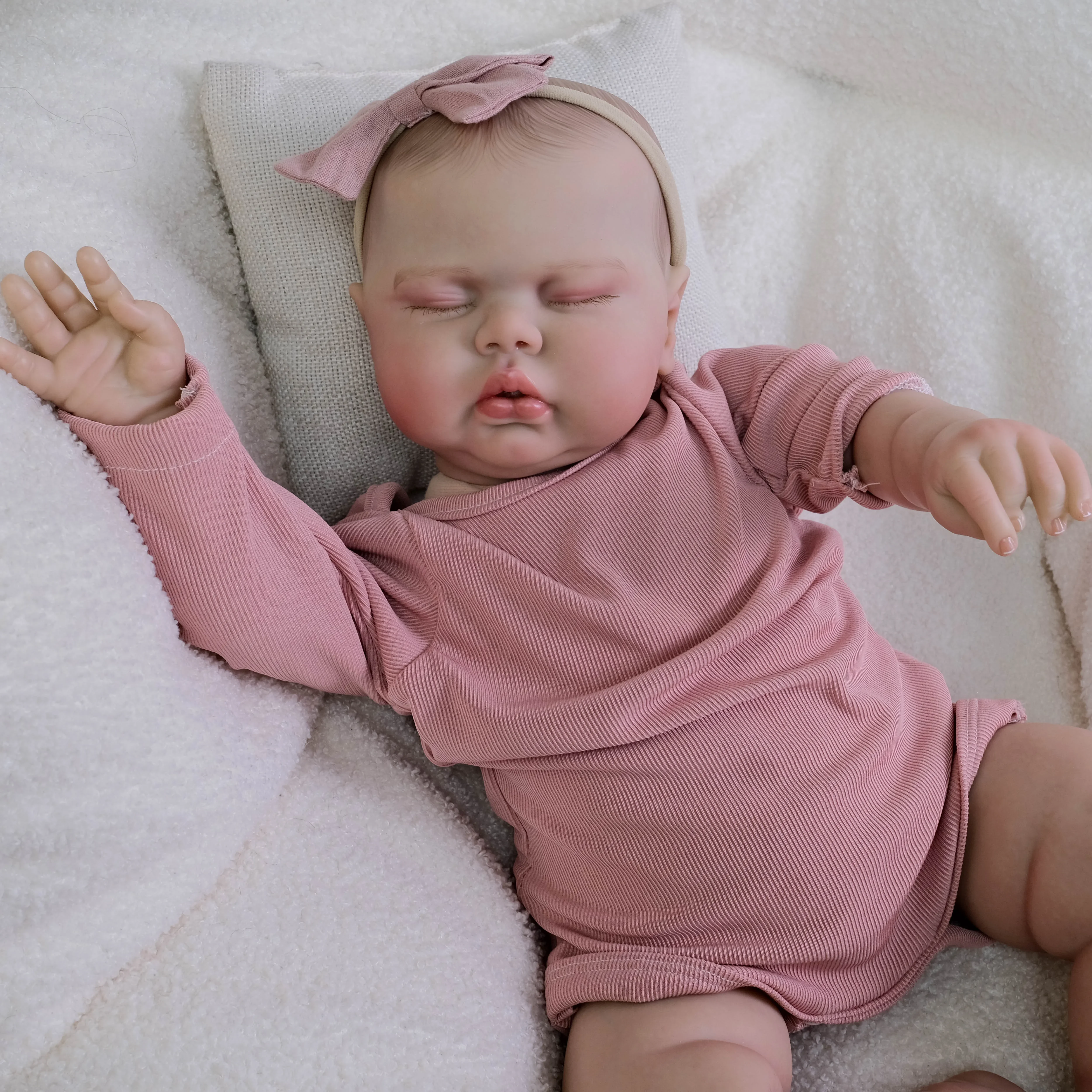 19inch Pickle Soft Cotton Body Lifelike Sleeping Reborn Doll Multiple Layers Painting 3D Skin Visible Veins Hand Painted Hair