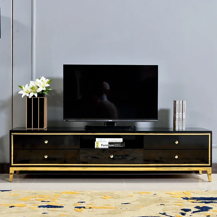 Black TV Stand Modern Living Room 6 Drawers Furniture Unit Contemporary Home Furniture TVCabinet