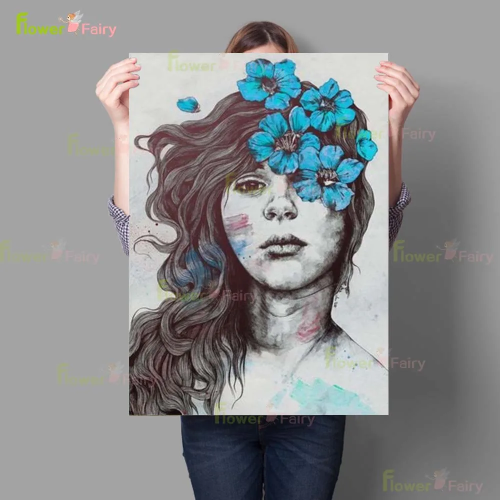 Modern Woman Girl Pure Drawings Abstract Manuscript Wall Art Canvas Painting Home Decor Wall Pictures For Living Room Unframed