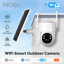 MOES Tuya WiFi 4MP vigilancia cámara de seguridad inteligente carga Solar IP65 impermeable seguimiento humano visión nocturna a todo Color