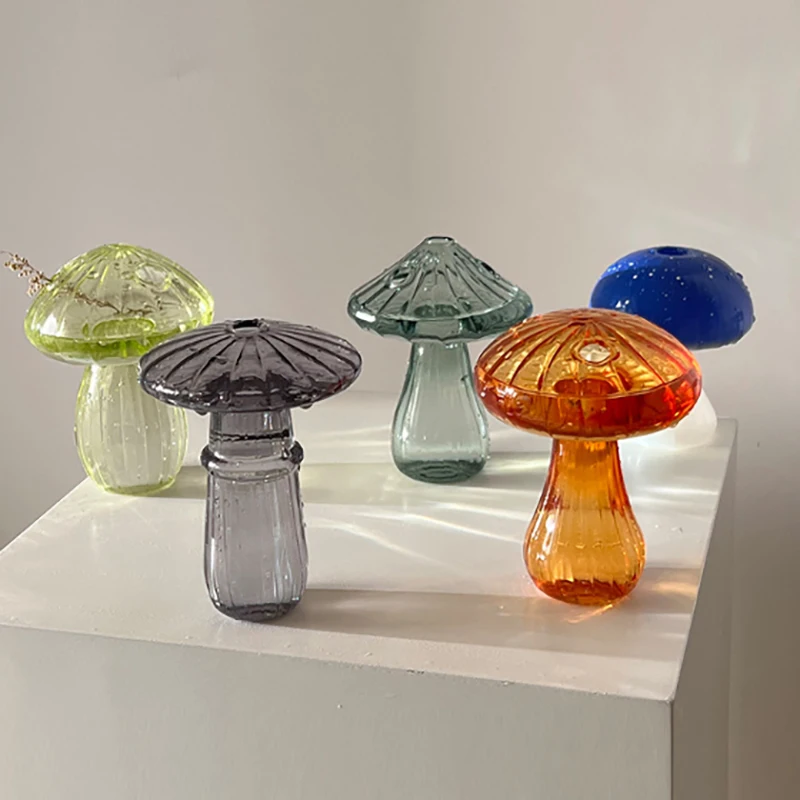Jarrón de vidrio con forma de seta, botella de aromaterapia, flor hidropónica creativa para el hogar, adorno de mesa de decoración Simple