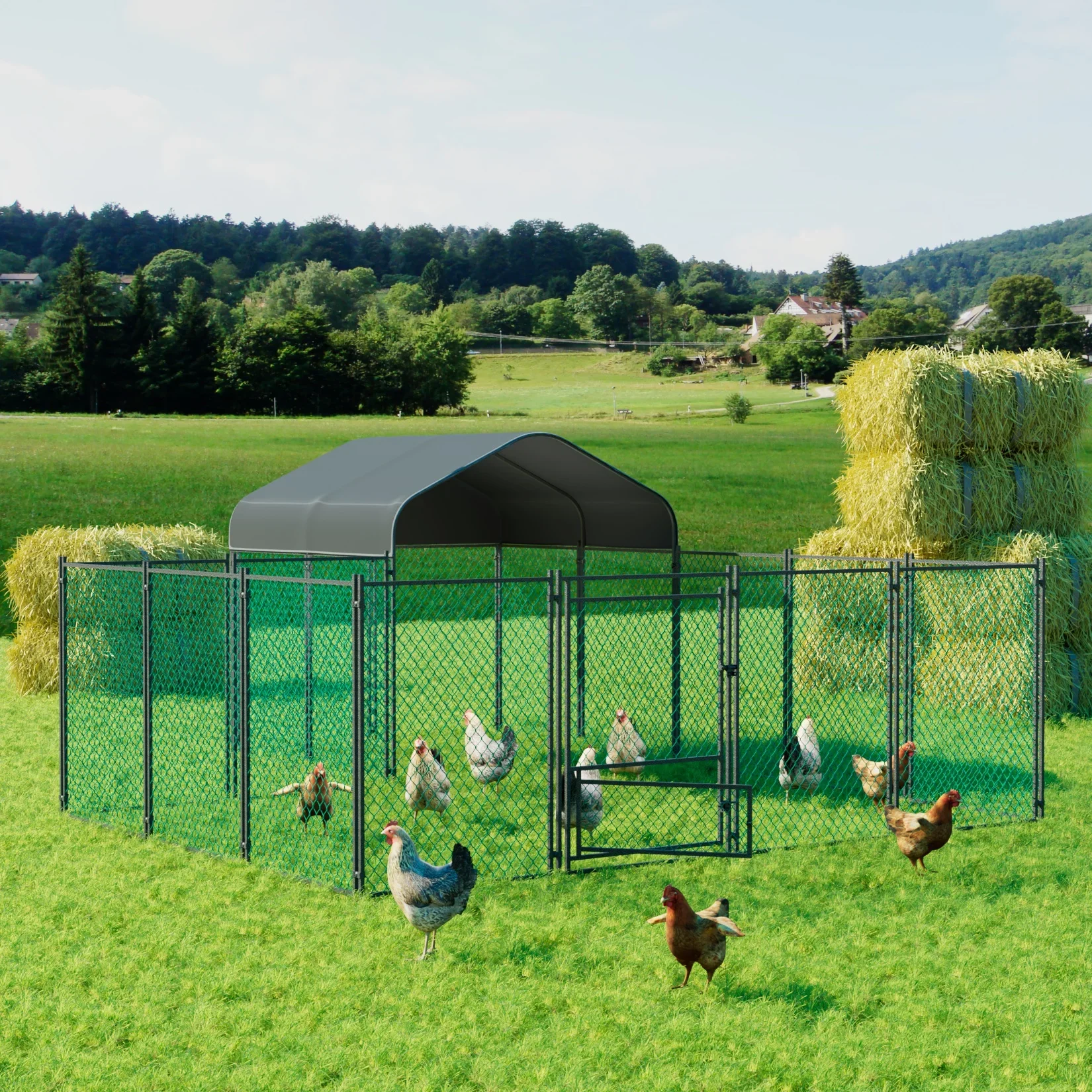 Chicken Coop for Outdoor Extra Large Farm Metal Poultry Run Walk-in Cage Kennels House with Waterprrof Cover