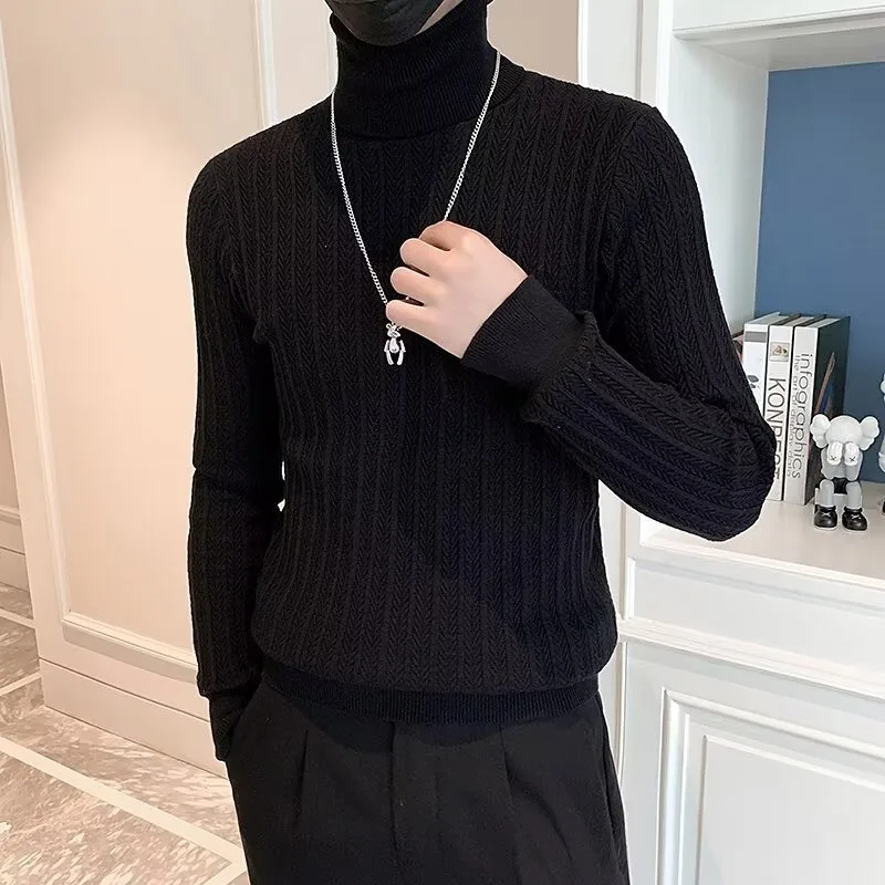 Brand Half Turtleneck Knit Sweater Men's Fashion Slim Fit Casual Pullovers Office Social Knitwear Tops Streetwear Men Clothing