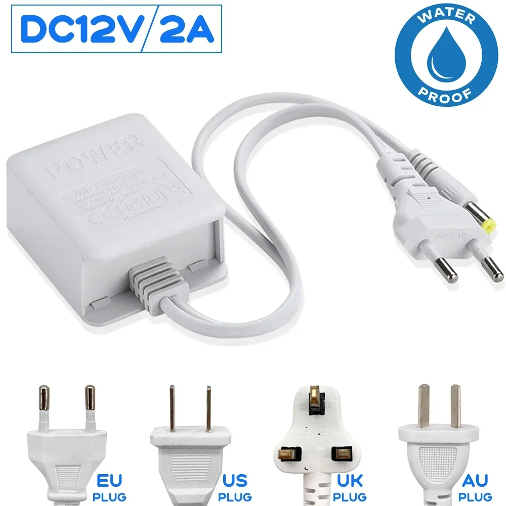 12V 2A Power Supply Waterproof Power Adapter AC DC Converter 100-220V to 12Volt 2 Amp Transformer 5.5x2.1mm Plug for CCTV Camera