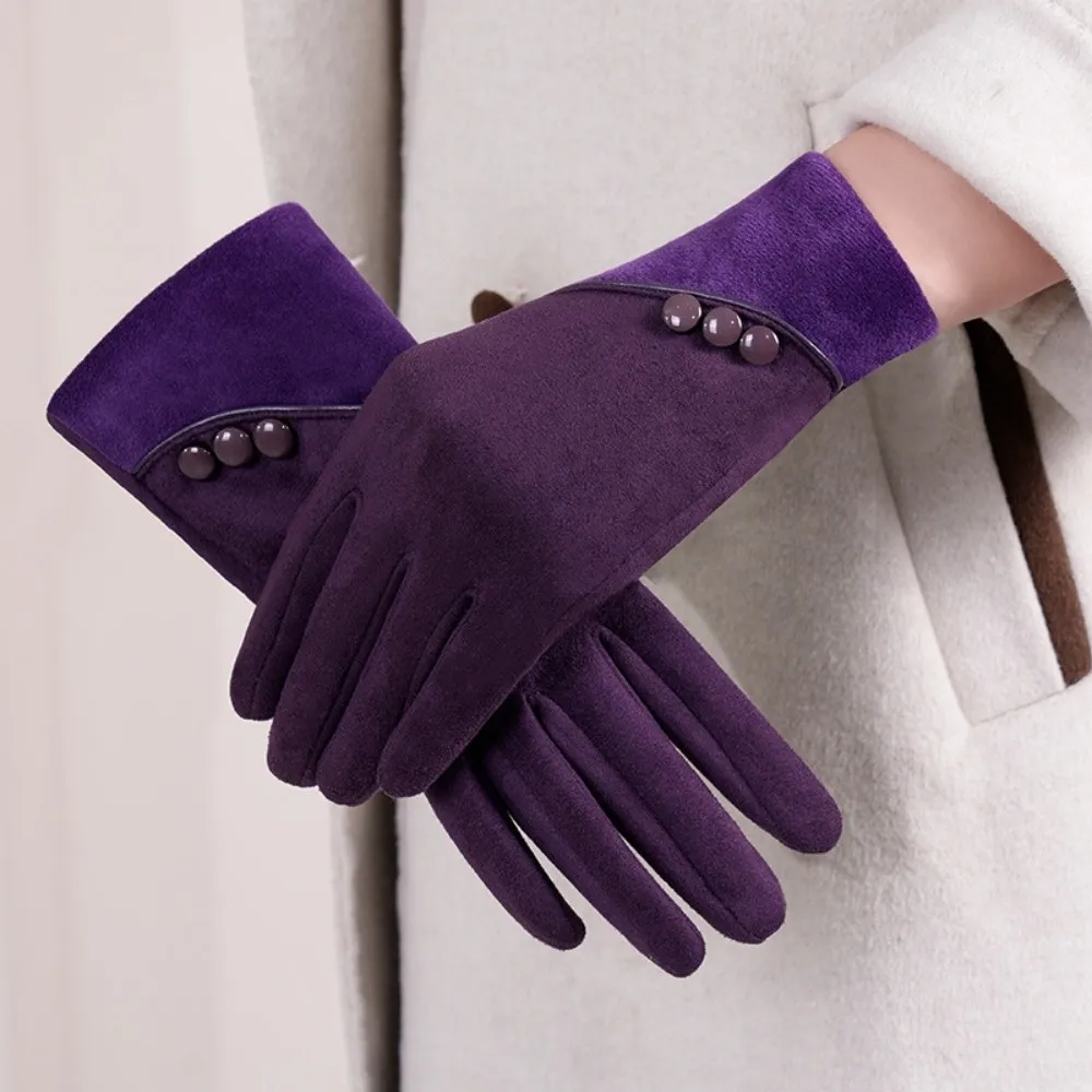 Practical Elegant Winter Thermal Gloves Thick Warm Touch-Screen Gloves Breathable Insulated Windproof Suede Gloves Hiking