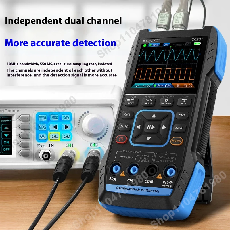 

FNIRSI Digital Oscilloscope 2C23T Dual Channel Handheld Oscilloscope 3-In-1 Multimeter Signal Generator Auto Repair Tools