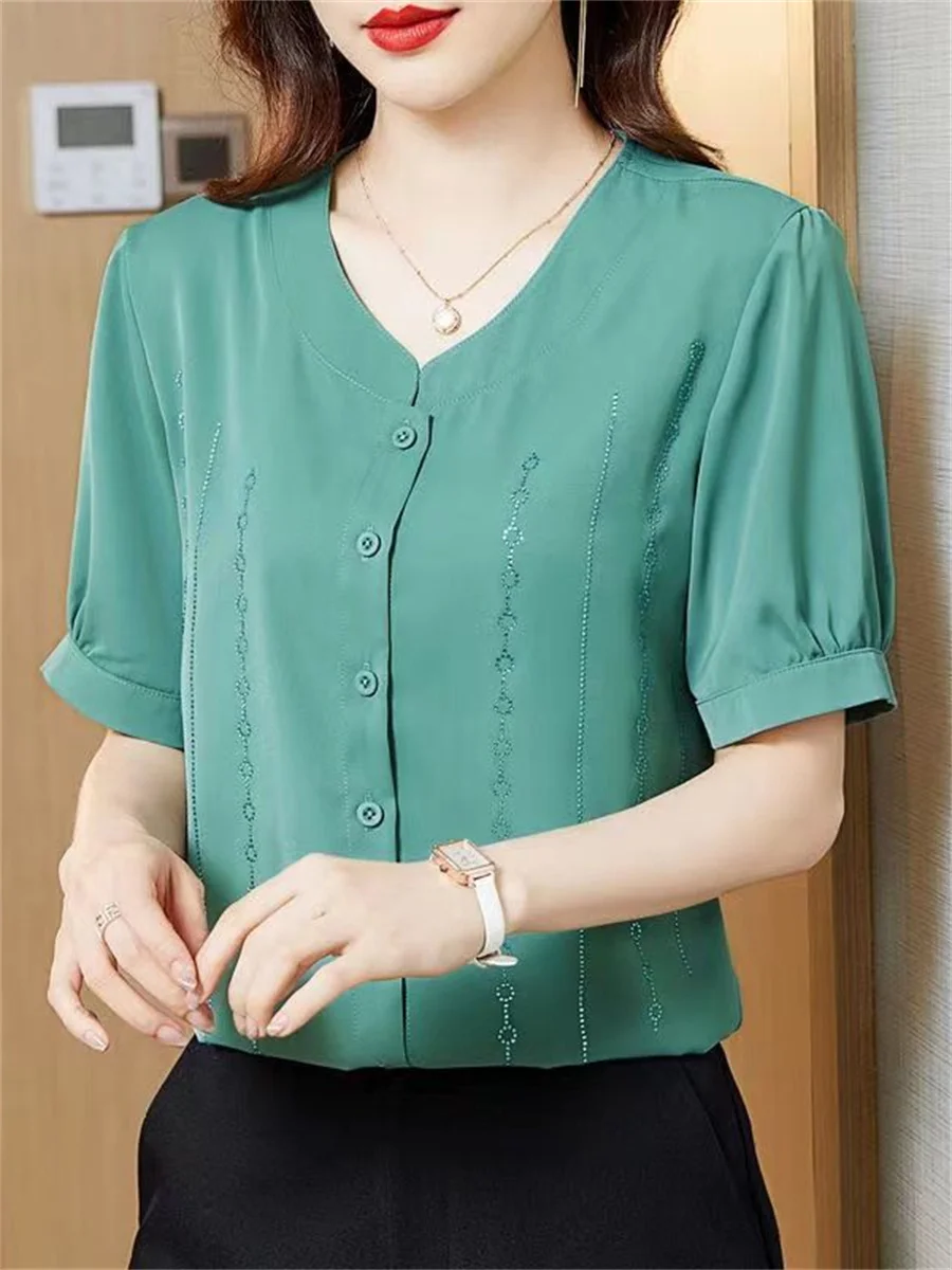 4XL Women Spring Summer Blouses Shirts Lady Fashion Casual Short Sleeve O-Neck Collar Printing Blusas Tops G2068