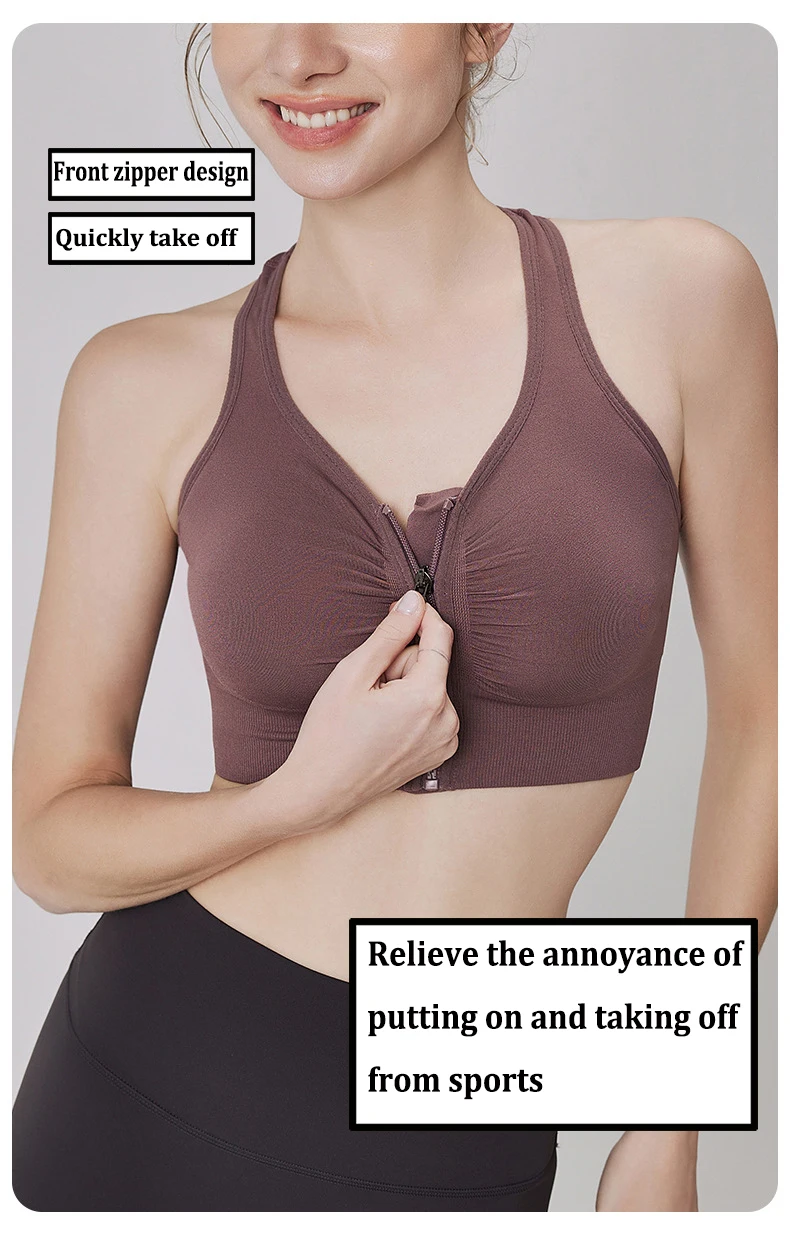 CZGUKE Damen Sport-BH mit Reißverschluss, Plus Size, stoßfester BH, Damen Yoga-Lauf-Fitness-BH, Damen-Unterwäsche – Detail 11