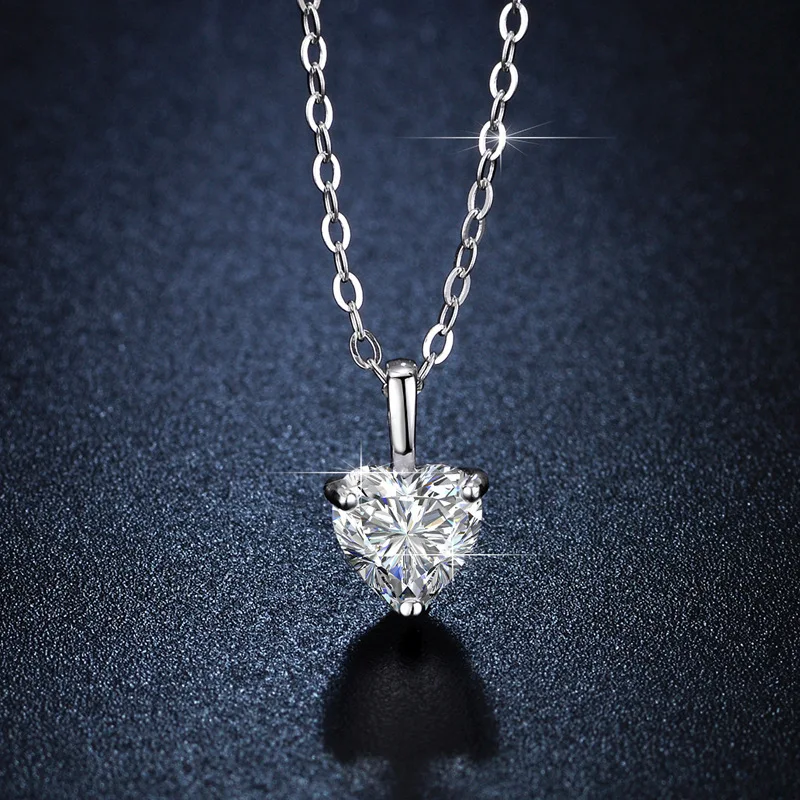 

Unique Heart Shape Necklace: 1CT D Color Moissanite Modern Love Pendant, S925 Silver White Gold Plated Fine Jewelry