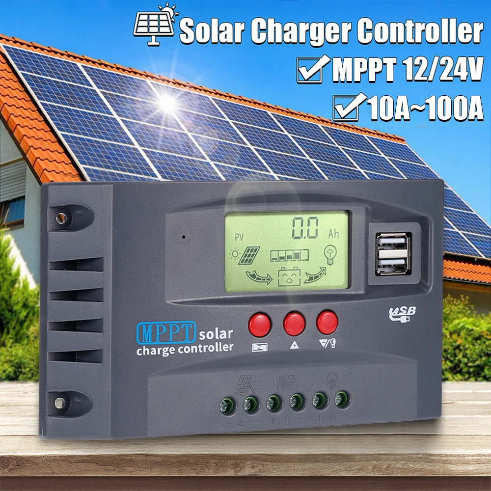 MPPT Solar Charge Controller 30/100A 12V/24V Multiple Protection Solar Panel Regulator LCD Display Battery Charge Controller