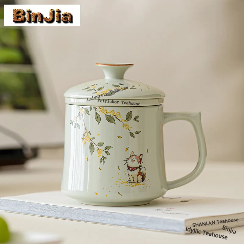 

360 мл ручная роспись османтус котенок фильтр чашка-сепаратор чая ретро чайная кружка с заварочным устройством бытовой чайник офисная чашка для воды