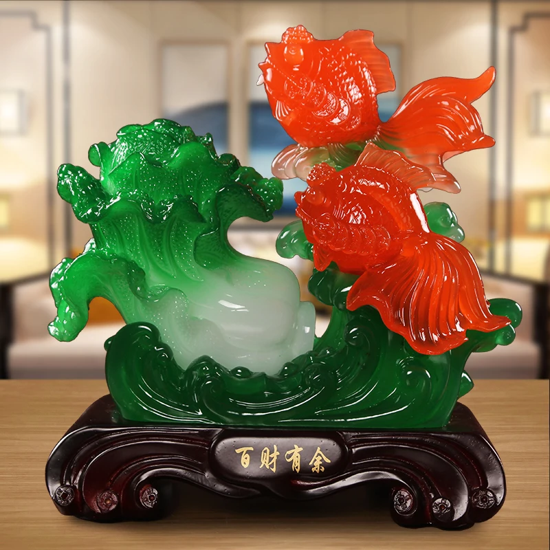 Chinese fish Statue Animal Figurine tabletop Crafts Resin sculpture Lucky fortune decoration Home living room Decor Accessory