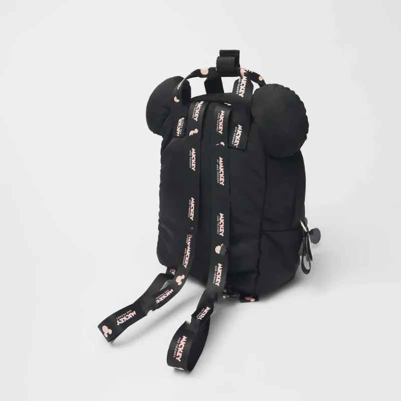 Sac à Dos Noir en Nylon avec Fermeture Éclair pour Enfant Fille et Garçon Cartable à Deux Épaules, Cadeau