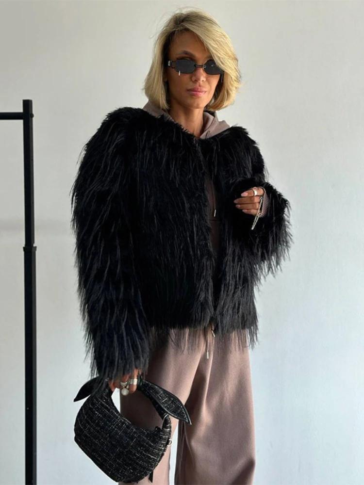 Autumn Winter Warm Faux Fur Coats Women Jackets Short Coat Thick Y2k Streetwear Elegant Jacket Open Stitch Outerwear 2025