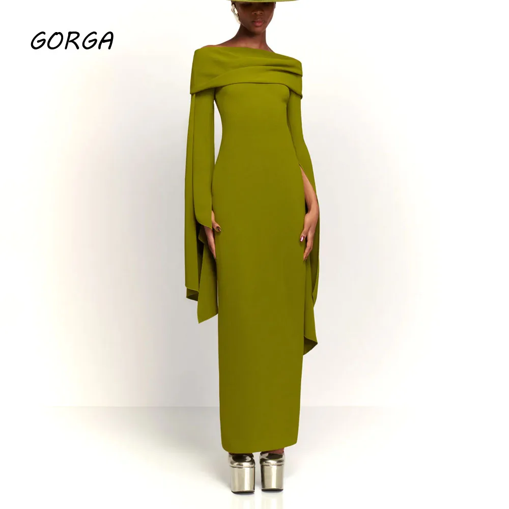 GORGA Green Off the Shoulder Mermaid 2024 Slim Crepe Long Sleeves Ocassion Gown Floor-Length Evening Dress فستان سهرة نسائي