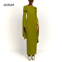 GORGA Green Off the Shoulder Mermaid 2024 Slim Crepe Long Sleeves Ocassion Gown Floor-Length Evening Dress فستان سهرة نسائي