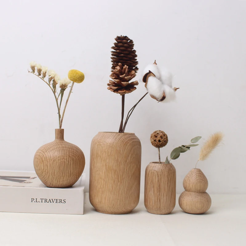 Wood Decorative Plant Pots Dry Flower Arrangement Vase Mini Wooden Vase Crafts Ornaments Creative Living Room Tabletop Decoratio