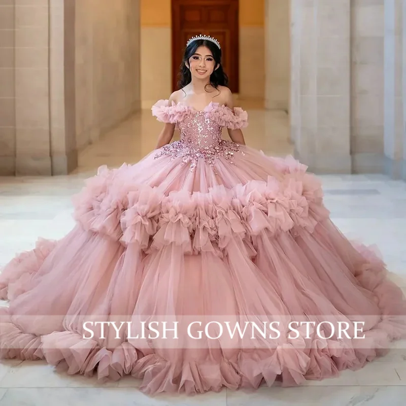 

Dusty Pink Quinceneara Dress Sweet 16 Years Crystals Party Dresses Formal Dresses Vestido De 15 Customized
