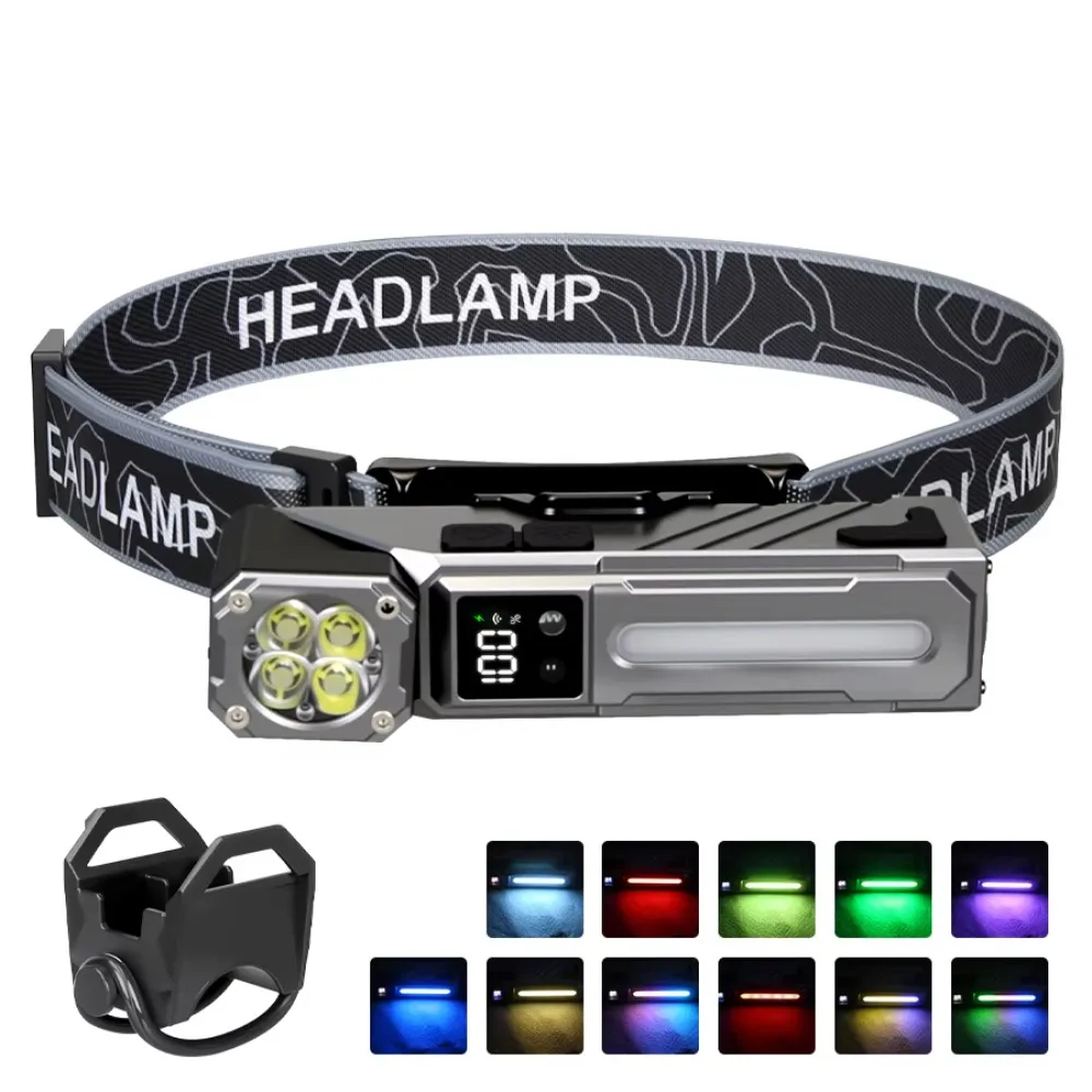 

High Power LED Handheld EDC Flashlight Rechargeable 11 Side Light Modes Magnet RGB Torch 180-degree Adjustable Headlamp