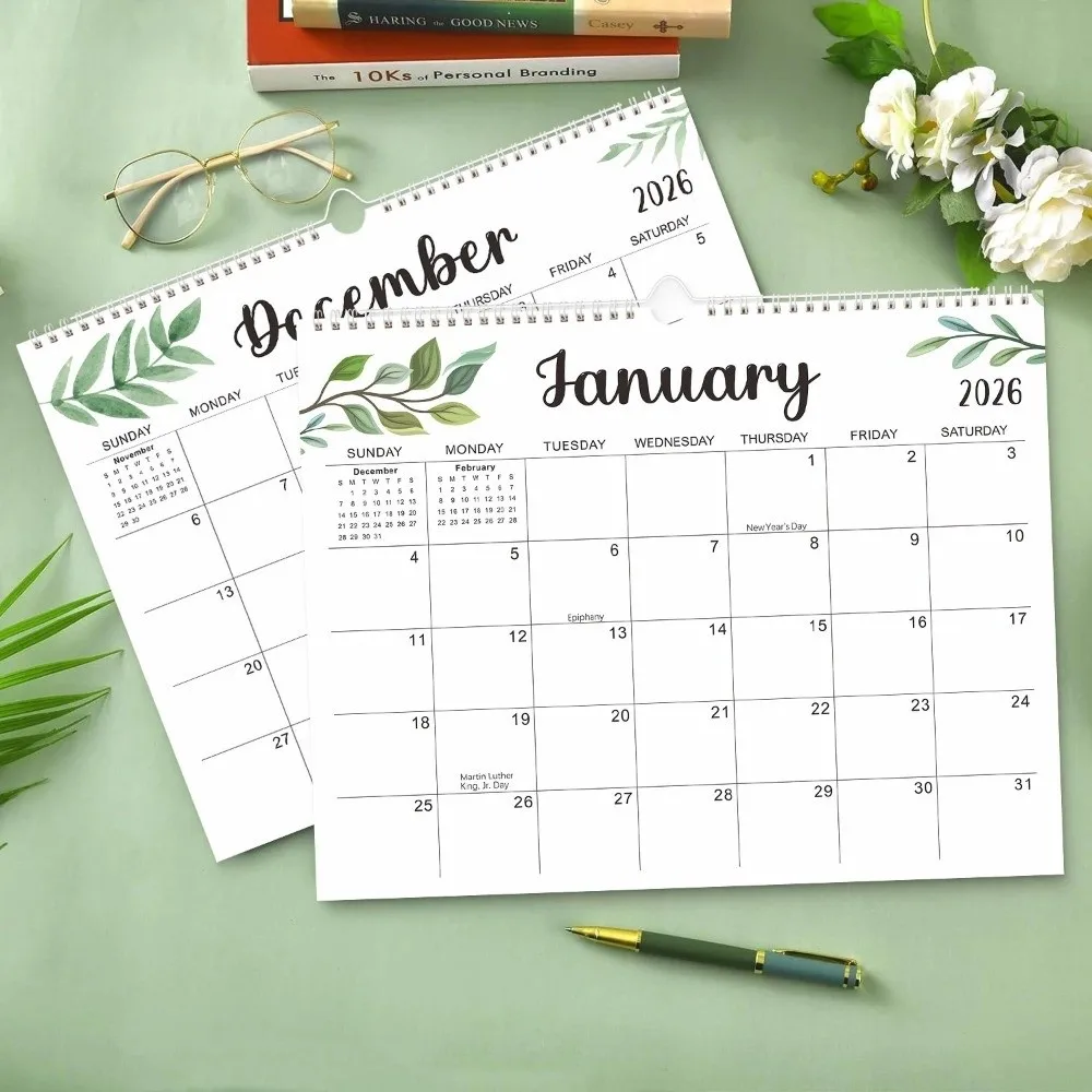 

Durable 18 Months Leaf Pattern Calendar Coil Binding Square INS Coil Calendar Portable Minimalist Wall Calendar Work Planning