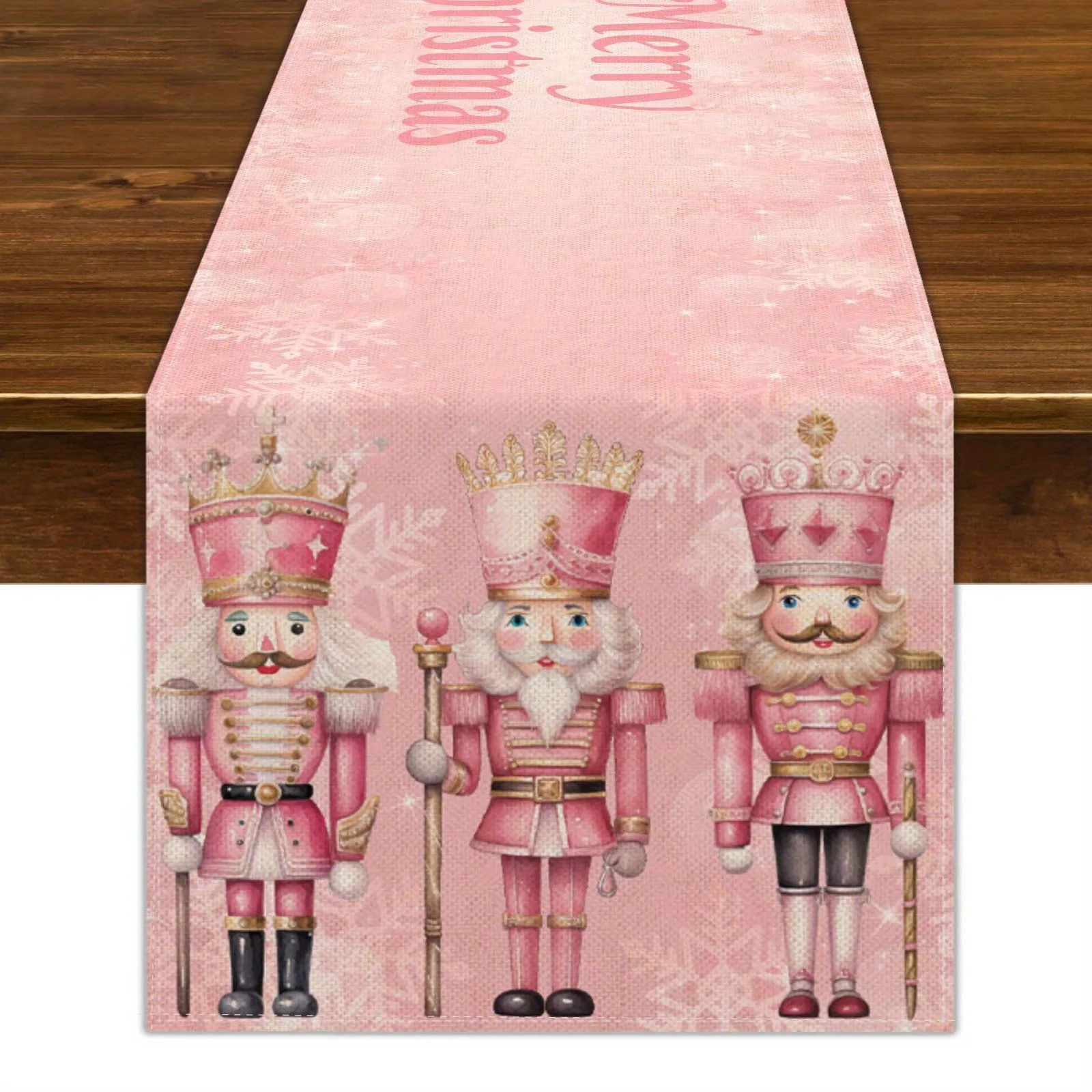 Christmas Pink Nutcracker Linen Table Runner Holiday Party Decor Winter Dresser Scarf Dining Table Runners Christmas Decorations