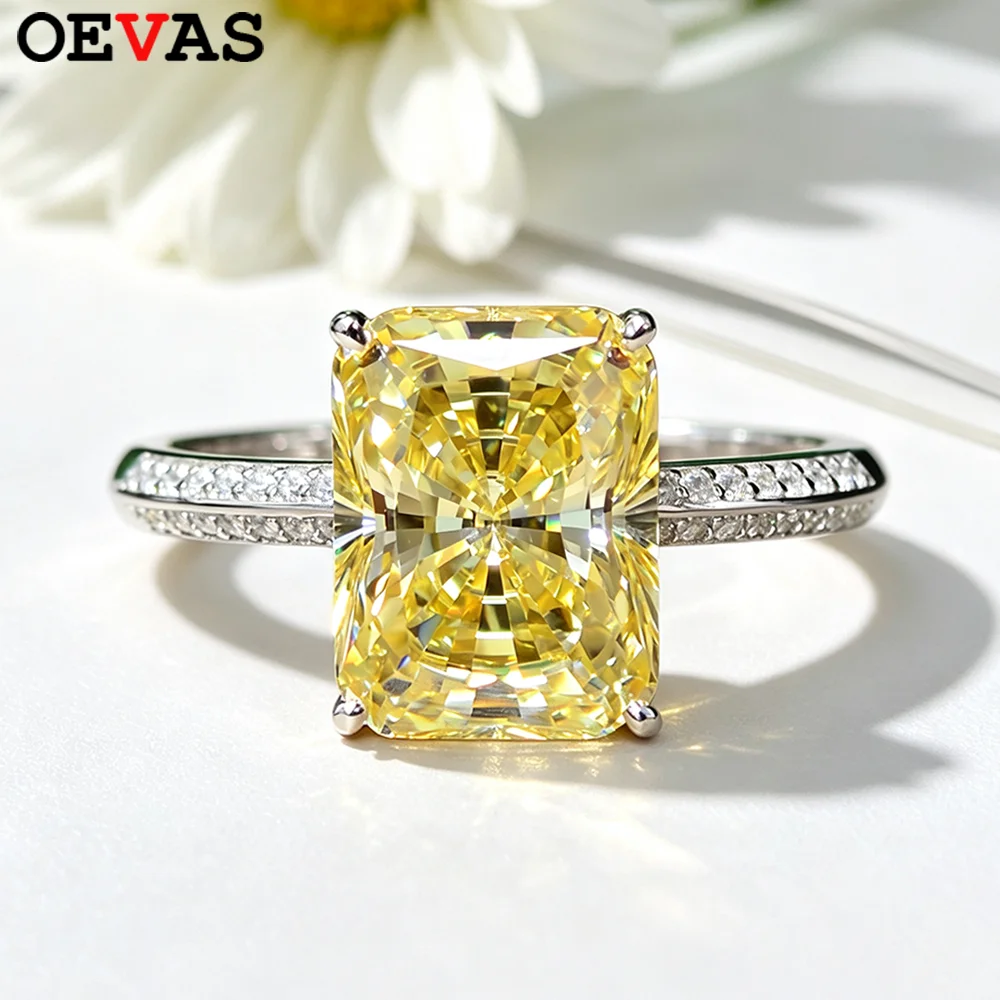OEVAS 9*12mm Radiant Cut High Carbon Diamond Ring For Women 100% 925 Sterling Silver Wedding Engagement Ring Fine Jewelry Gift