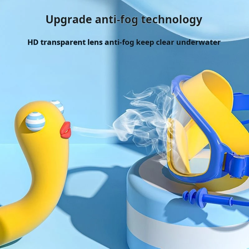 High-definition Children's Waterproof And Anti Fog Swimming Large Frame Glasses, Convenient Goggles Silicone Connected Earplugs image 3