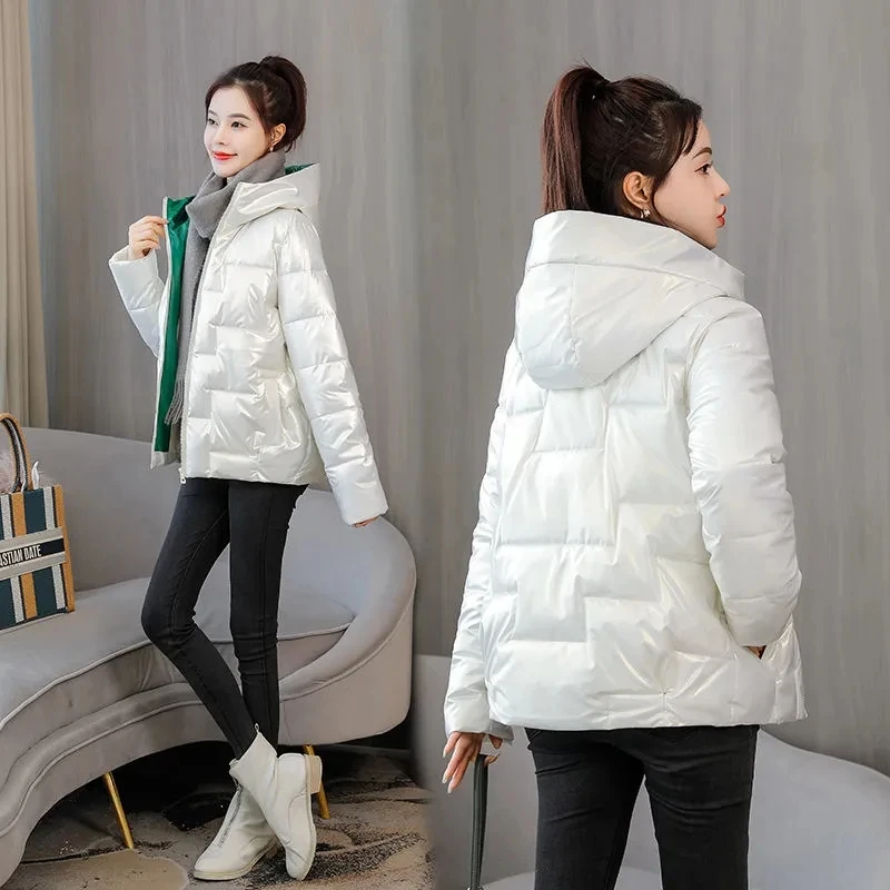 Winter Down Cotton Coat Women Short 2024 New Cotton-Padded Jacket Hooded Glossy Padded Puffer Parkas Korean Loose Padded Outwear