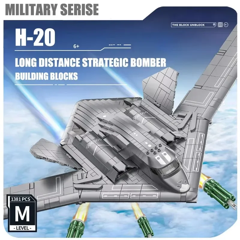 Military Series Stealth H-20 Bomber Building Blocks Fighter Model Bricks WW2 Soldier Weapon Plane Toys For Kid Xmas's Gift MOC