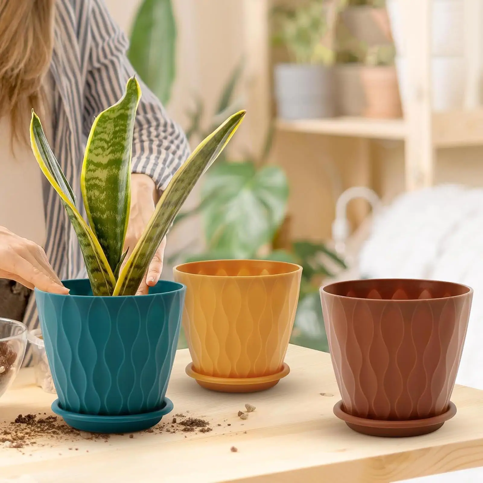 Planter Pots 5 Pieces Outdoor Planter With Drainage And Saucer Patio Plant Pot For Indoor Outdoor Porch Window Garden Balcony