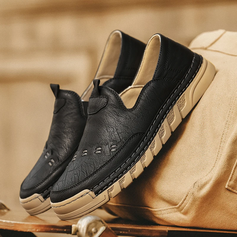 

Men Loafers Flat Bottomed Hand Sewn Comfortable Casual Plus Size Men Shoes Sizes 39-47