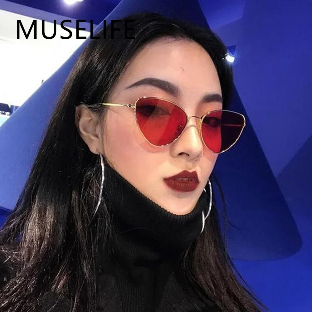 Retro Small Oval Sunglasses Women Vintage Brand Shades Black Red Metal Color Sun Glasses For Female Fashion Designer Lunette