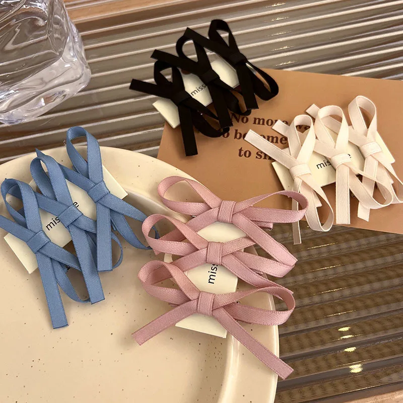 French Bow Hairpin Women Sweet Ribbon Hair Clip Solid Color Princess Headdress 2024 Trendy Hair Accessories Korea Girls Hairpins