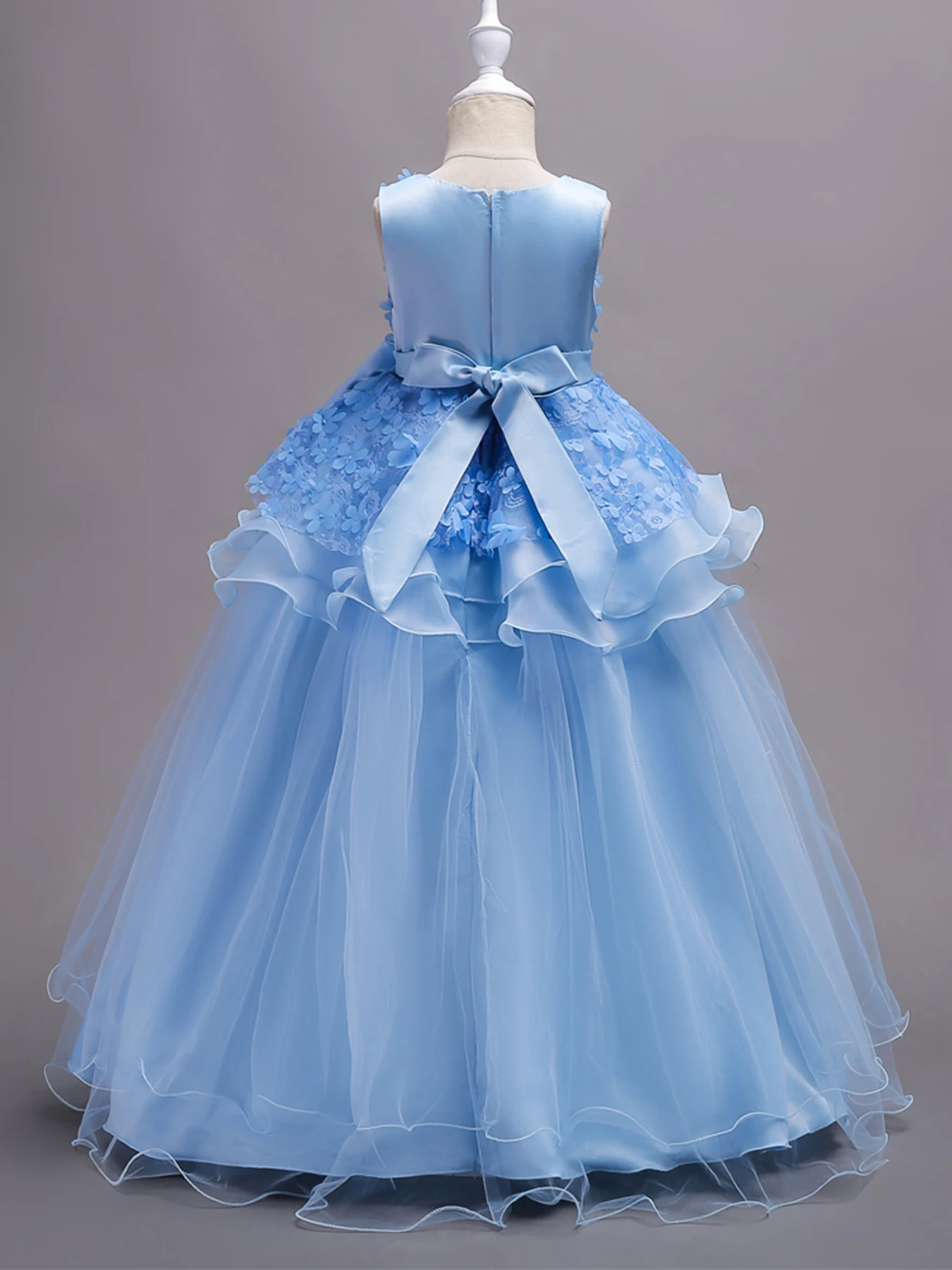 Blue European Hot Girl Flower Sleeveless Princess Dress for 4y to 14Y Flower Girl Wedding Gift Bridesmaid Dress