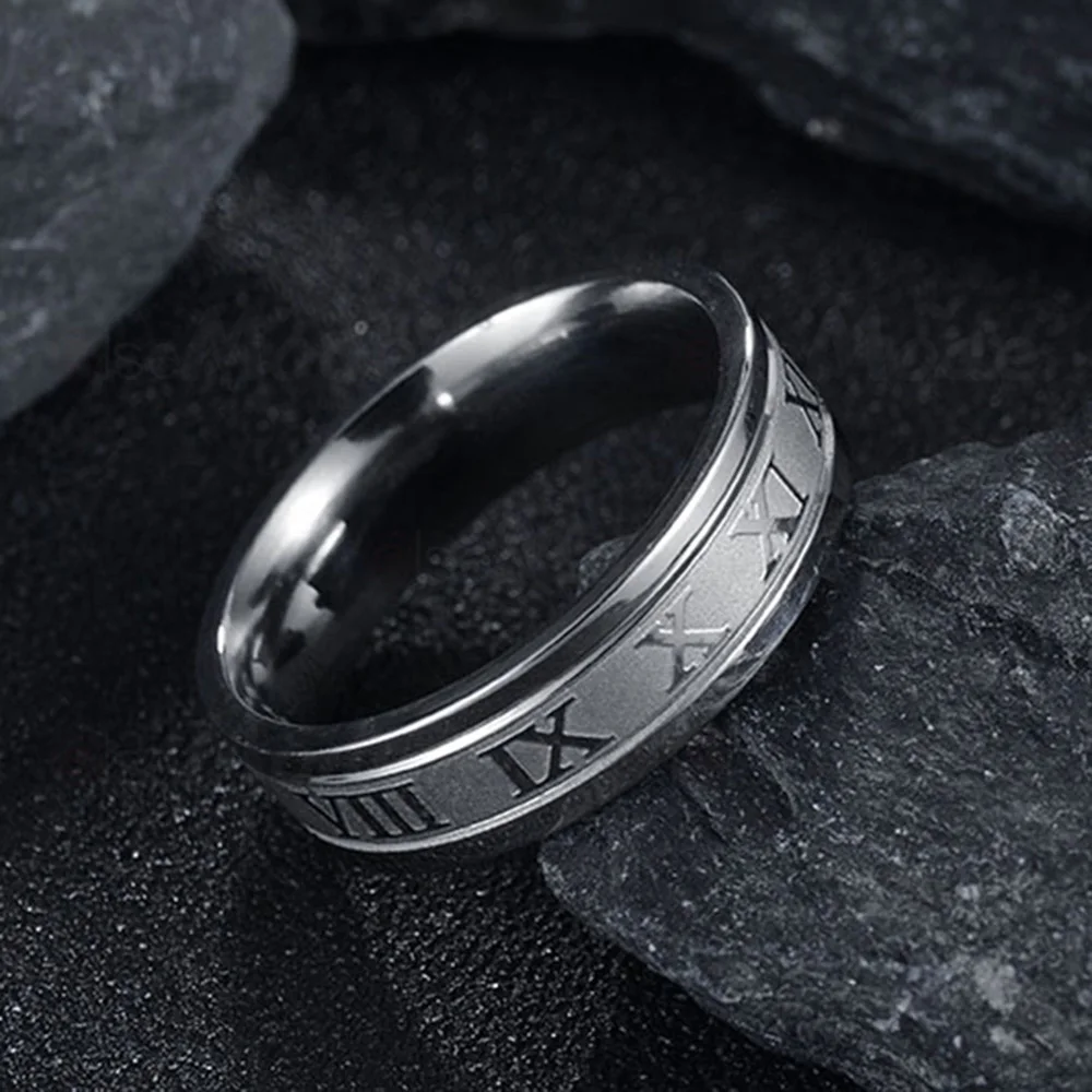 Seakissky classique mode acier inoxydable romain numérique hommes femmes bague Cool Punk h