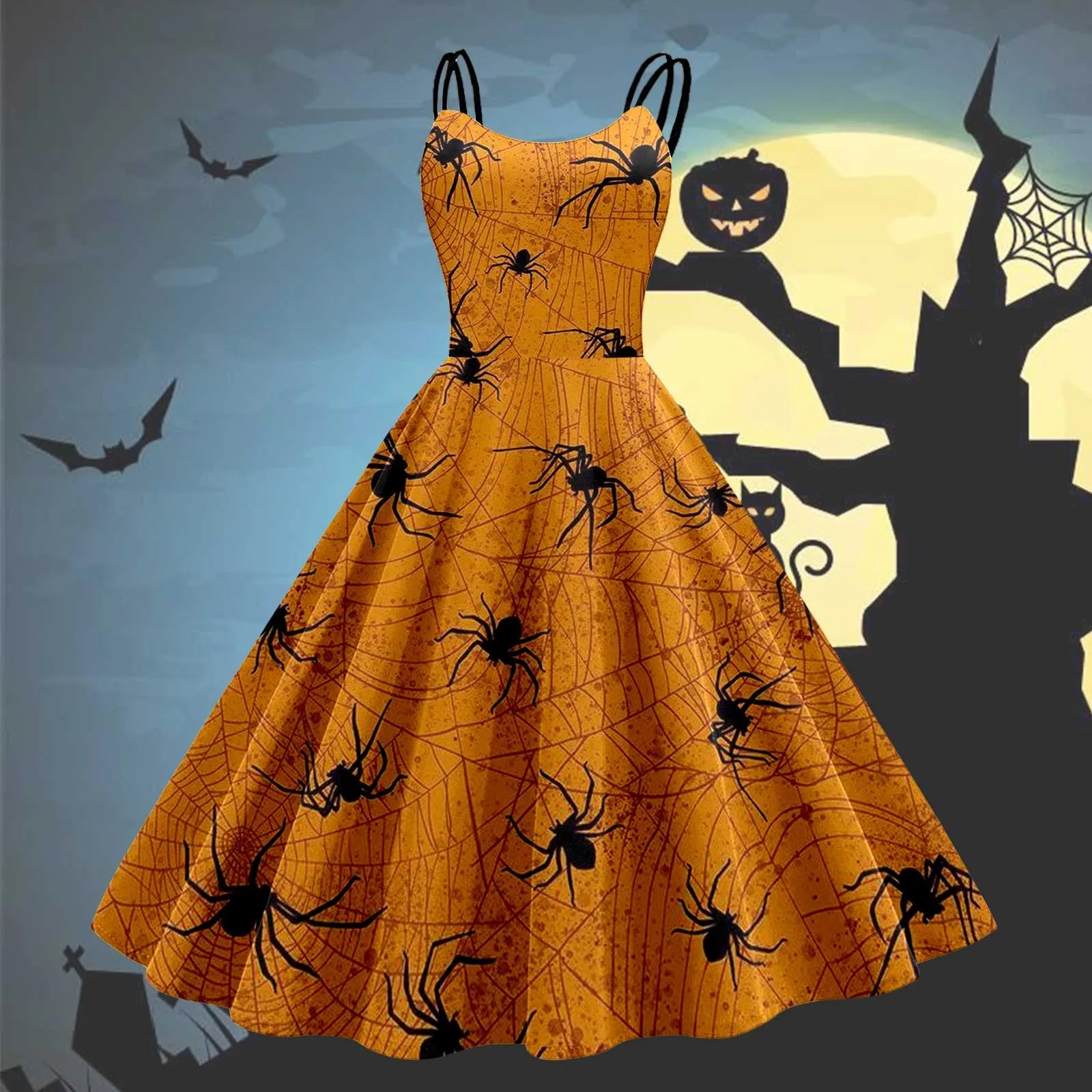 

Women'S Halloween Trend Fashion Dresses Unique Creative Fun Print Sexy Halter Dress Big Swing Delicate Casual Dresses