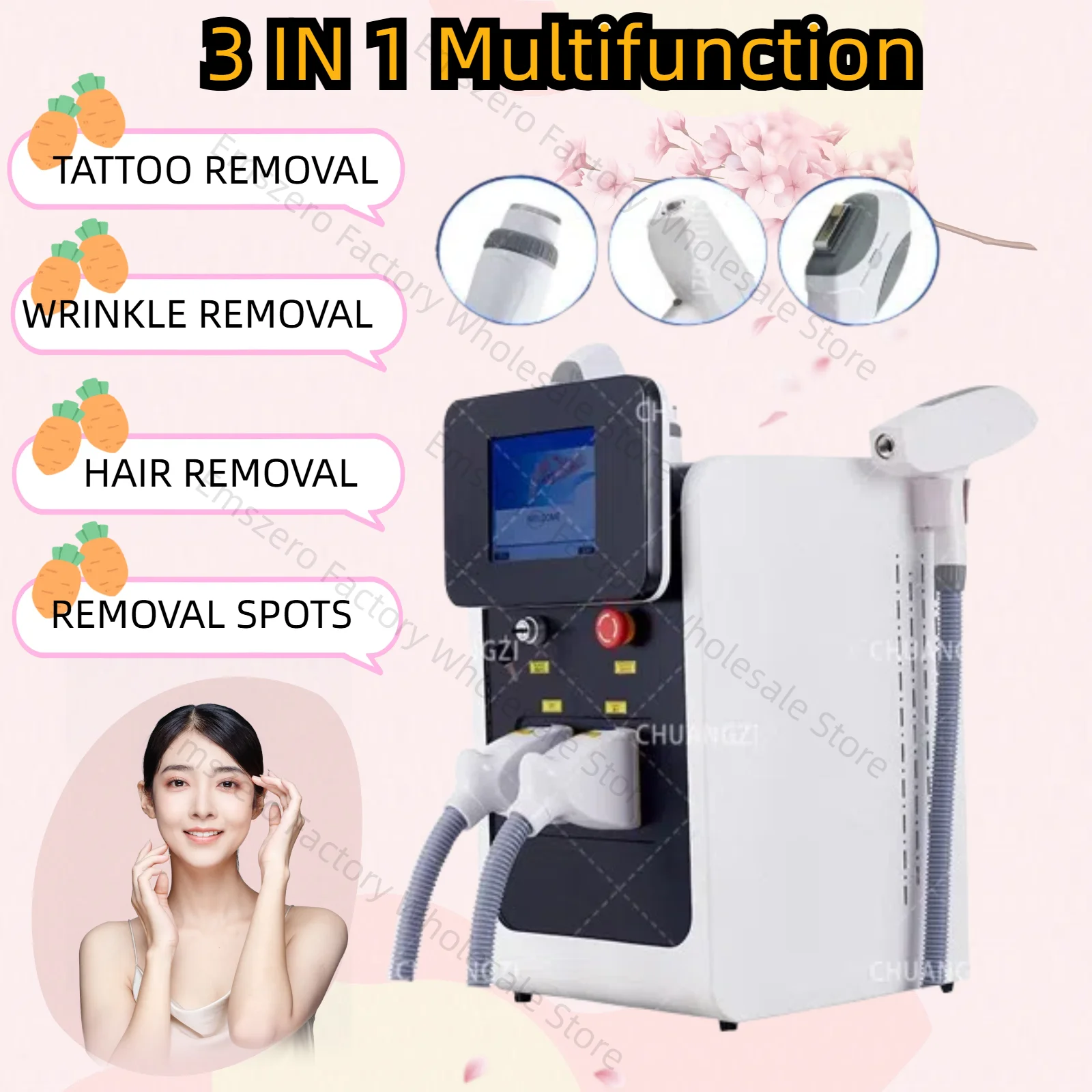 

Professional 3-in-1 Strong Pulse Light Hair Removal Machine Smooth Wrinkle Hair Removal Eyebrow Pigmentation Removal Facial 2025