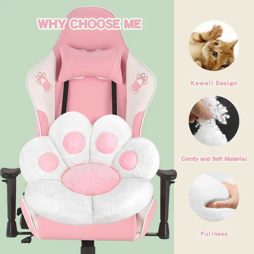 White Cat Paw Cushion Kawaii Chair Plush Cushions Lazy Pillow for Gamer Chair Seat for Girl Worker Gift Dining Room Bedroom