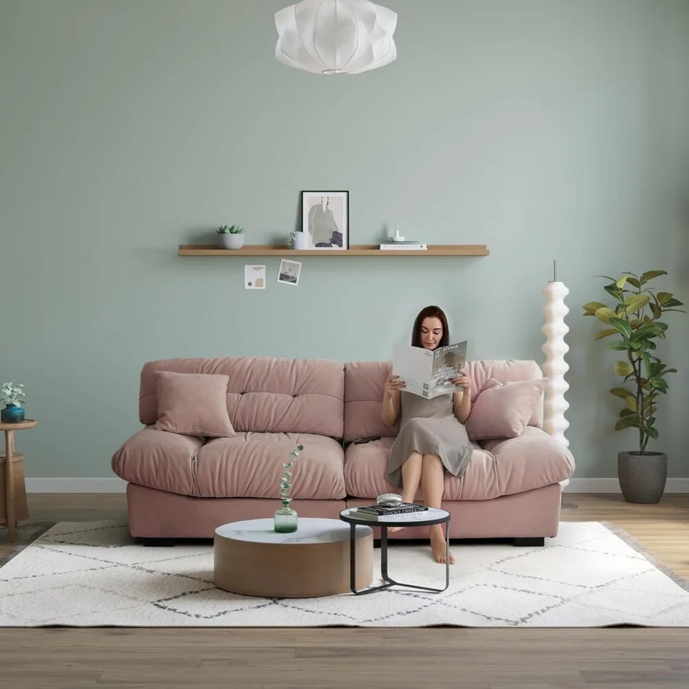 Übergroße tiefe Sofagarnitur, minimalistische Love-Seitecouch, Sofagarnitur mit dickem Kissen, bequemes Cordsofa