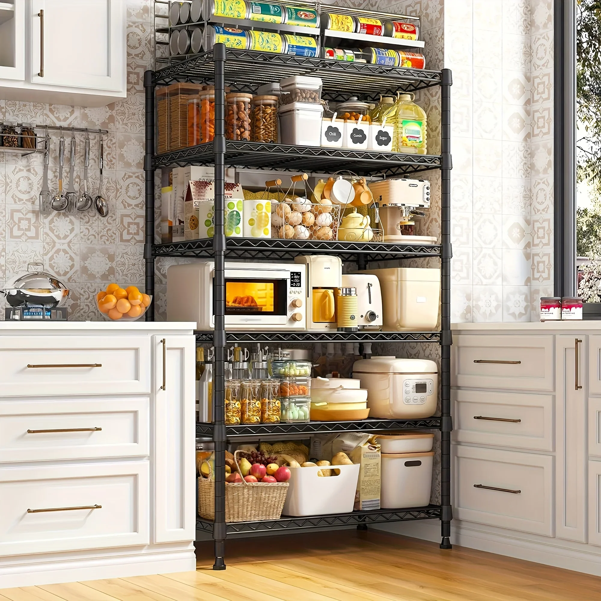 

DDHOME 5-Tier & 6-Shelf Tall Metal Shelves 70" H Wire Rack Sturdy Standing Shelf Units Adjustable Detachable Storage Shelving Unit for