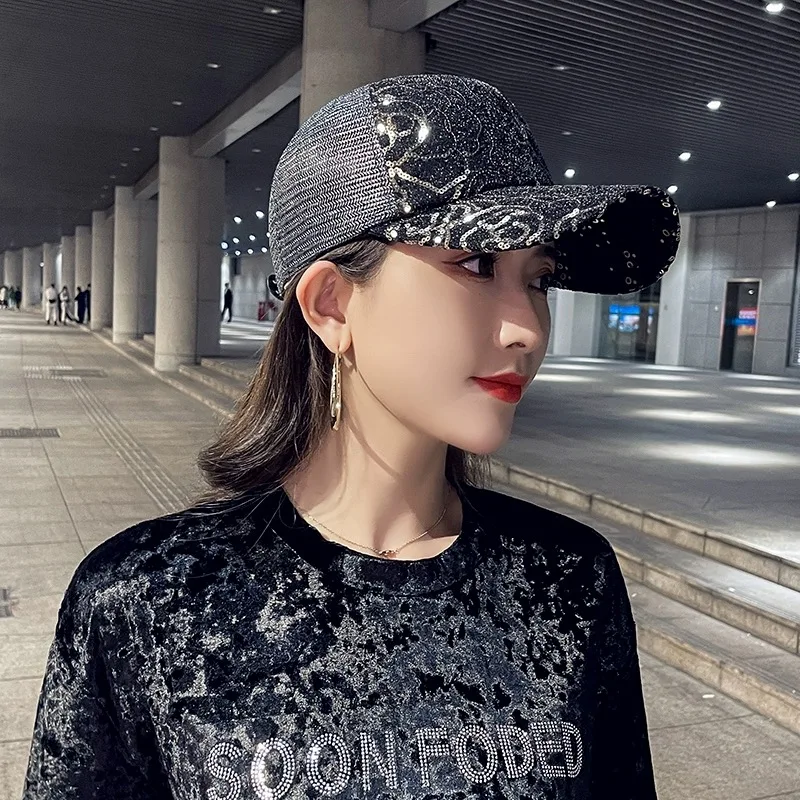 New Women Sequin Rose Baseball Hats Outdoor Breathable Casual Sunshade Personal Peaked Caps Versatile Fashion Westernized Retro