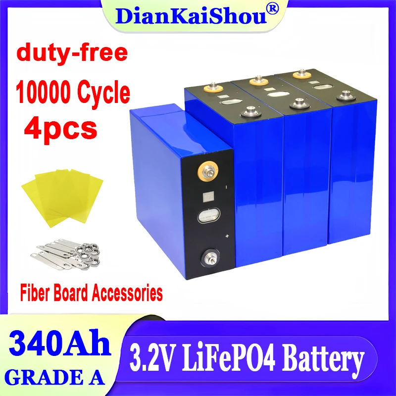 

4 pcs 3.2V 340Ah Lifepo4 Battery Brand New Grade A 10000 cycles Rechargable Cell Lithium Iron Phosphate for RV UPS Solar Power