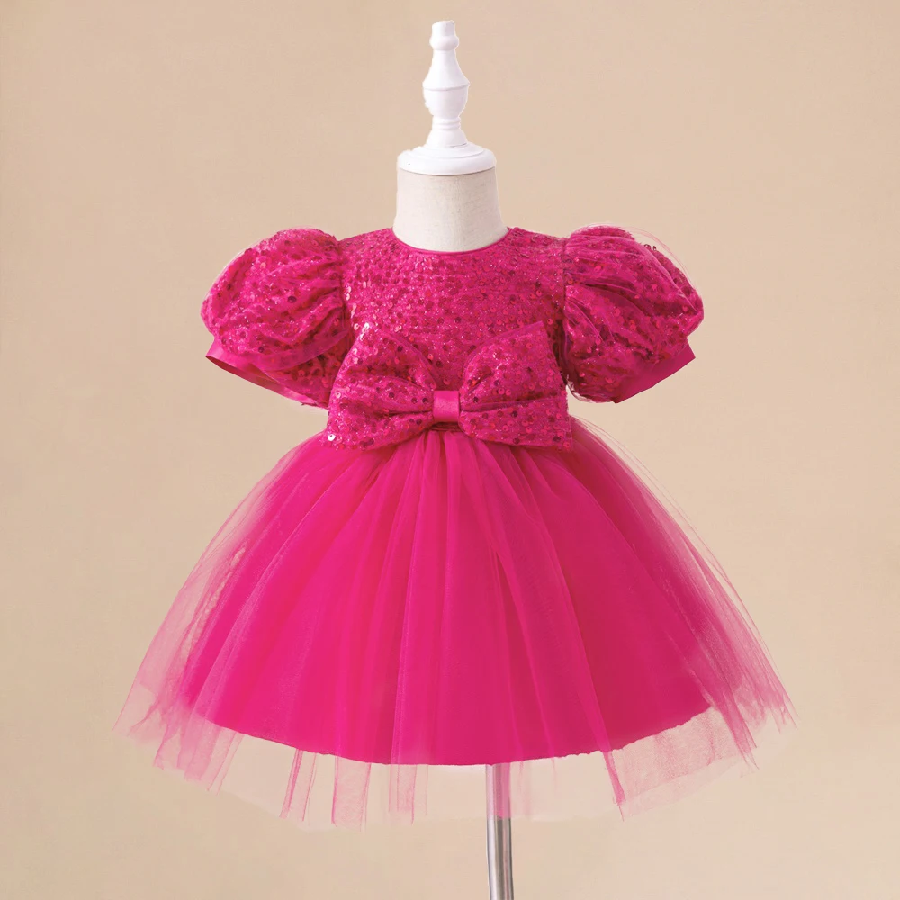 Fashion Sequin Bow Party Girls Dress Children Evening Prom Gown Wedding Birthday Princess Dresses for Girl Bridemaid Kids Clothe