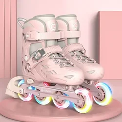 Kids Inline Roller Skate Shoes 4 Wheels Youth Sneakers Beginner Roller Skating Adjustable Shoes Boy Girl Children Birthable Gift