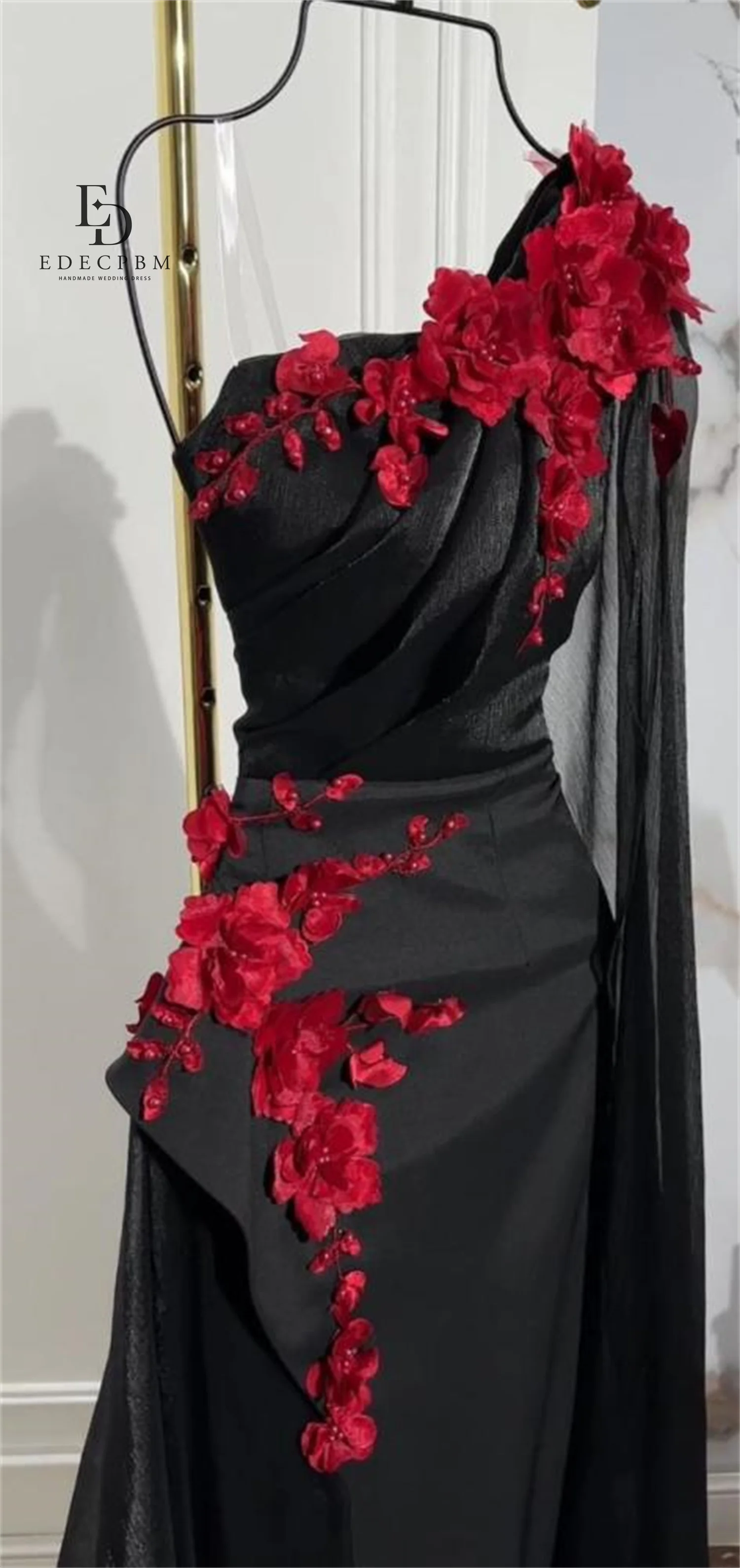 EDECPBM Robes De Festa Robes De Soirée Élégantes 2025 فساتmaveraRobe De Soirée pour Femmes Personnalisées Fleurs 3D Châle Noir Bal