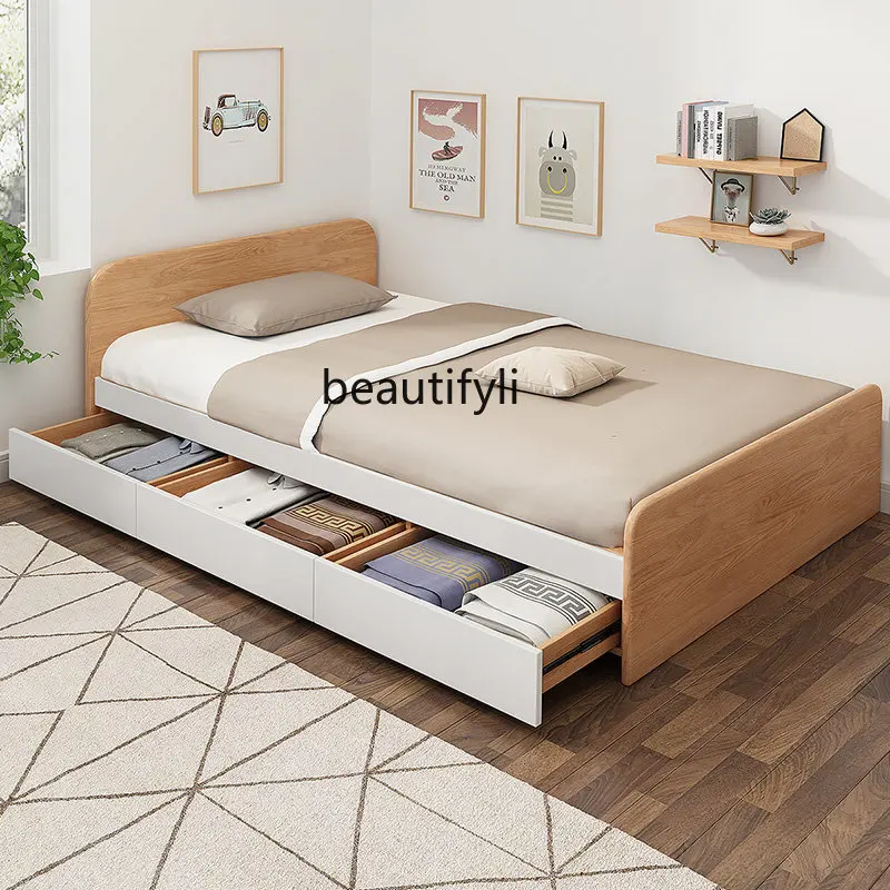 zq Single Bed 1.2 M 1.5 M Household Small Apartment Box Bed Storage Children's Bed Nordic Style