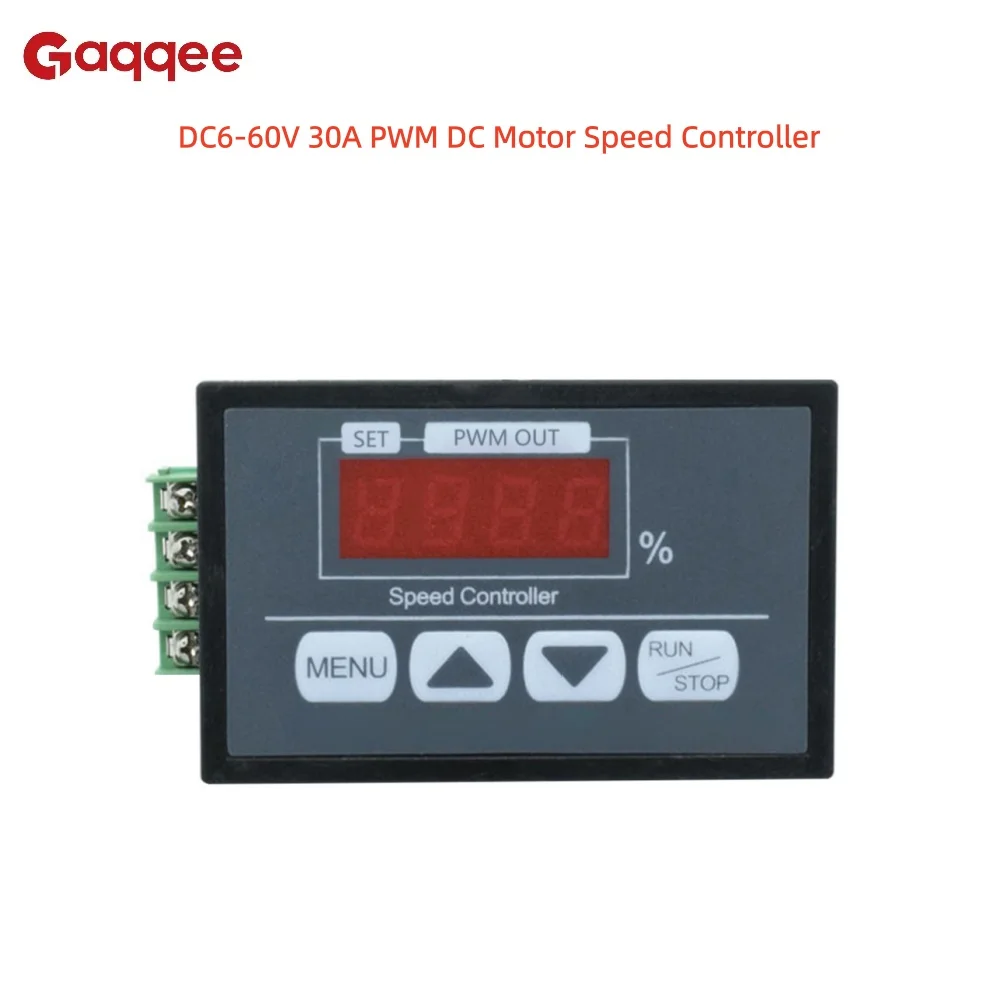 DC6-60V 30A PWM وحدة تحكم في سرعة محرك التيار المستمر لينة بدء/إيقاف تحكم نسبة رقمية مقياس سرعة الدوران العرض