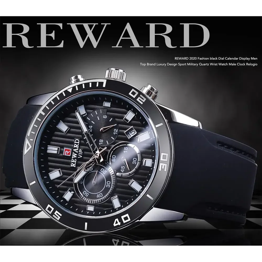 مكافأة 83005 العلامة التجارية الفاخرة مقاوم للماء الرياضة توقيت ساعة كوارتز تاريخ تلقائي ساعة رجالي سيليكون حزام الساعات للرجل